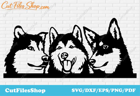 Peeking Huskies DXF for laser cut, Dogs cut files for cricut, Husky dxf files, Dxf for Plasma, Husky dog svg, free svg files, free dxf files download, dog print svg, dxf designs, craft svg files, husky for cricut, dog svg for cricut, dxf for plasma cnc free download, cute dogs svg for cricut