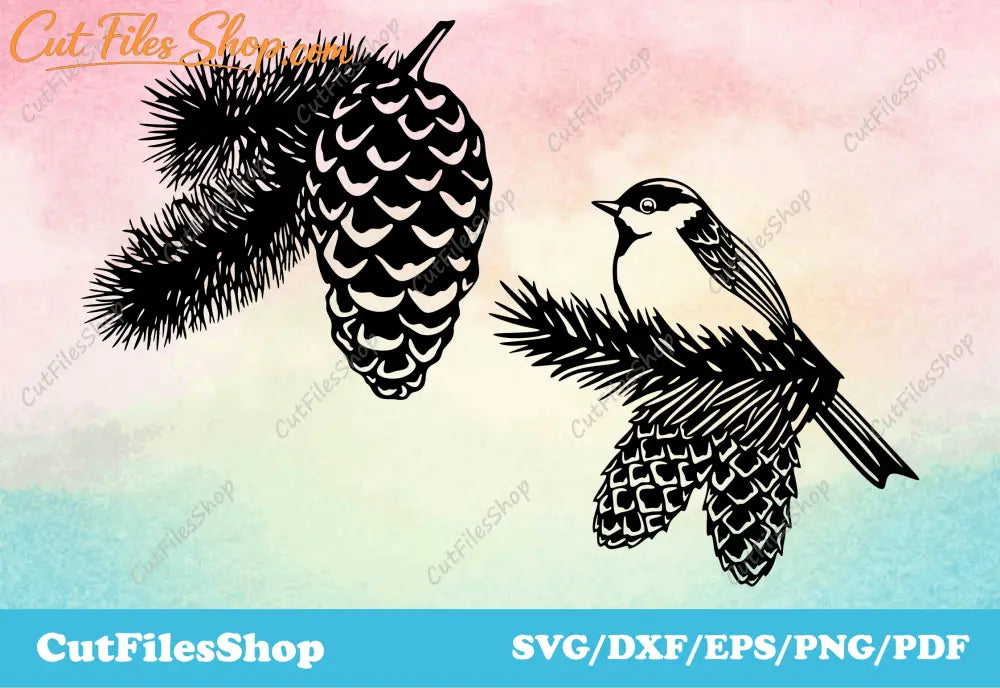 Pine cone svg, bird cutting files, vector files, Christmas tree, pine