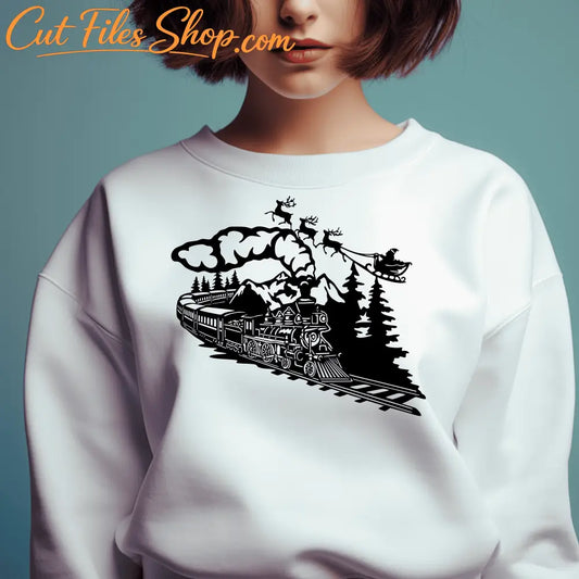 SVG Polar Express Train & Santa Sleigh, Cutting Files for Cricut & Glowforge, Winter Scene DXF for CNC Projects, Christmas Sweatshirt design, Best Cut files shop