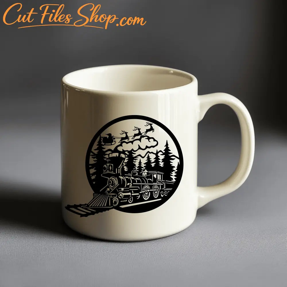 Polar Express Train SVG, Santa Sleigh Cutting Files for Cricut & Glowforge, DXF for Winter Scene CNC, Christmas Mug Design