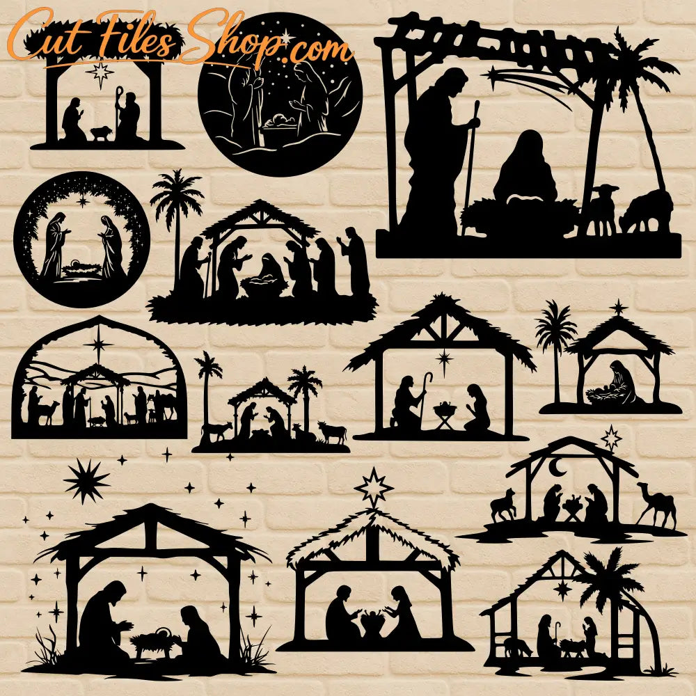 Christmas Nativity cutting files with holy family silhouettes for Cricut and CNC