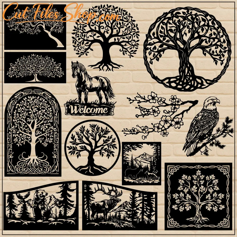 Laser cut forest animal designs for CNC and Glowforge in SVG and DXF format