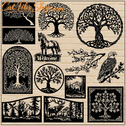 Laser cut forest animal designs for CNC and Glowforge in SVG and DXF format