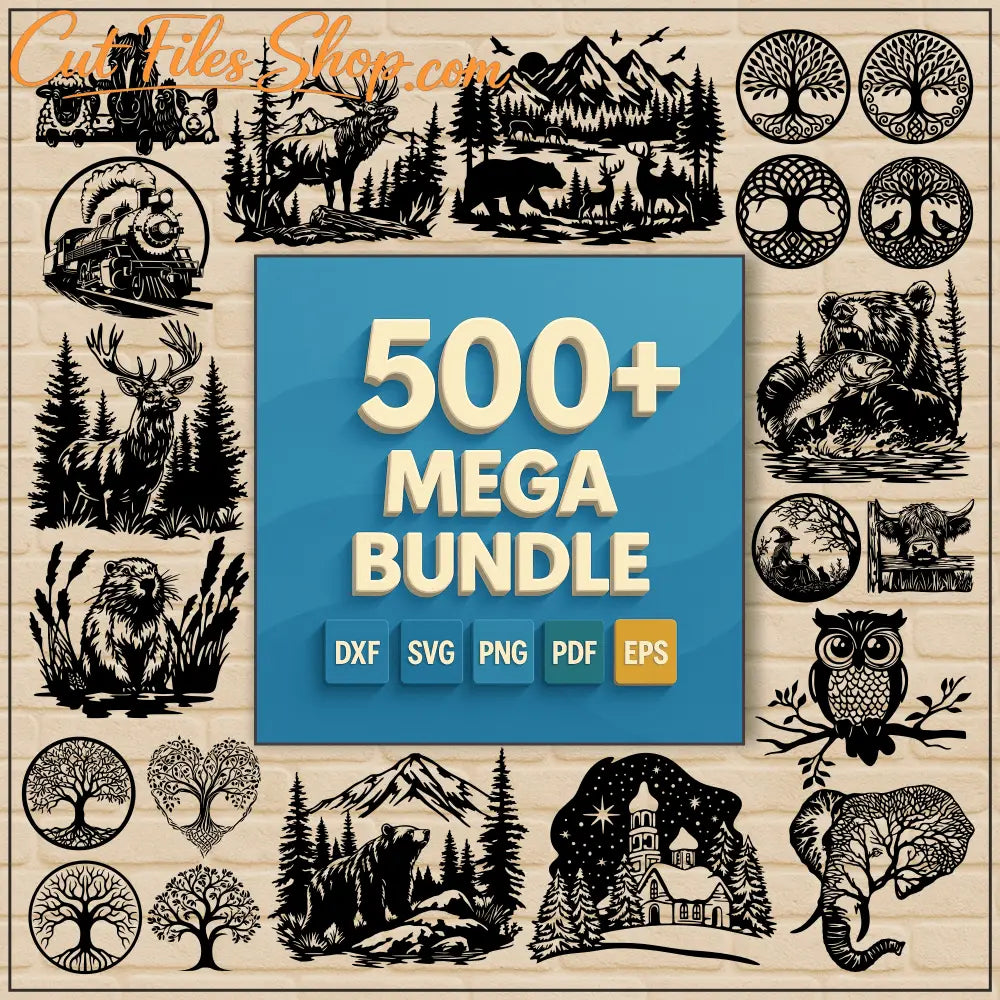 500+ Mega Bundle of CNC SVG DXF PNG PDF EPS files for laser cutting and Cricut