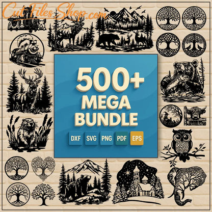 500+ Mega Bundle of CNC SVG DXF PNG PDF EPS files for laser cutting and Cricut