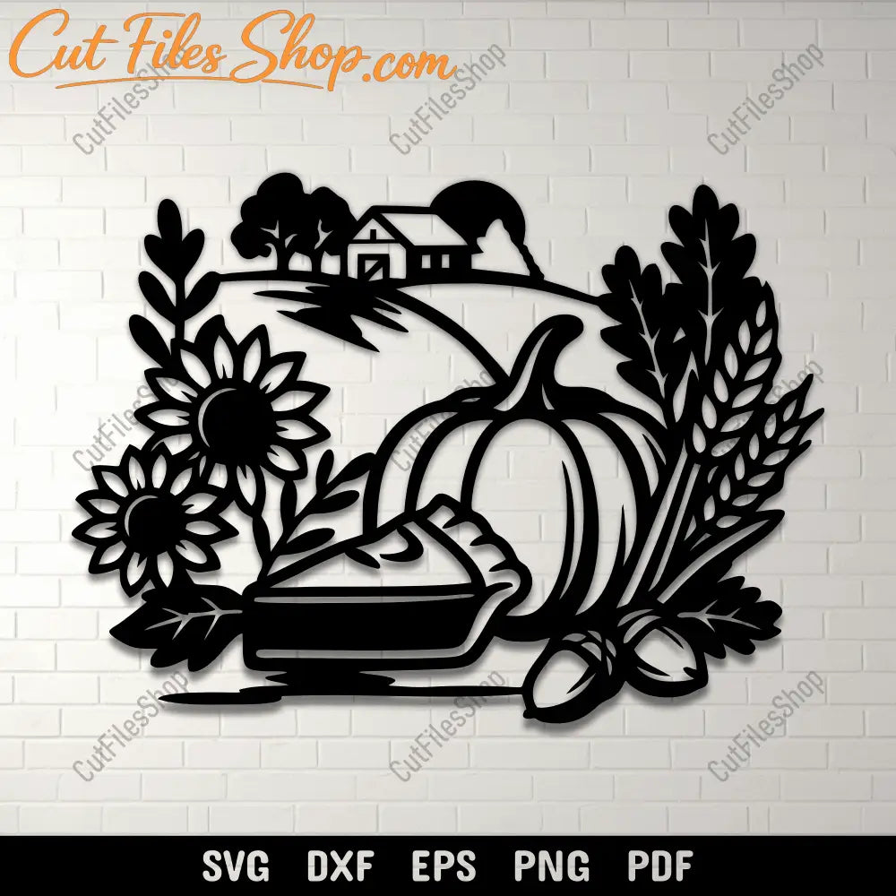 Pumpkin pie farm scene SVG DXF PNG for Cricut