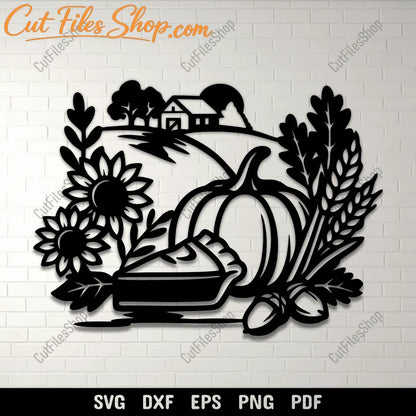 Pumpkin pie farm scene SVG DXF PNG for Cricut