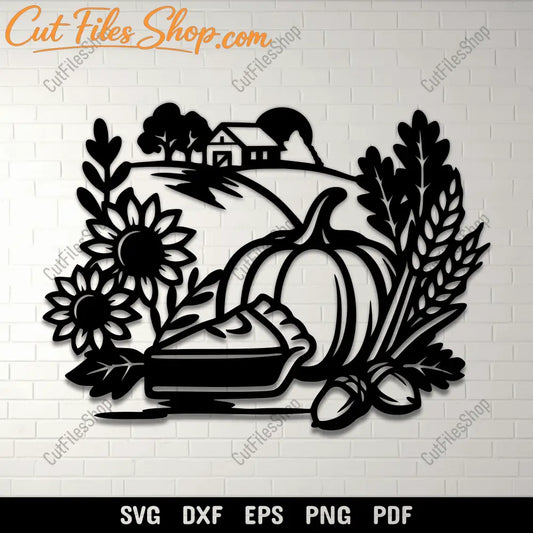 Pumpkin pie farm scene SVG DXF PNG for Cricut