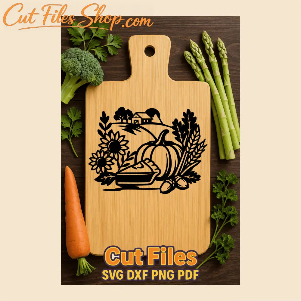 Fall harvest landscape laser engraving design