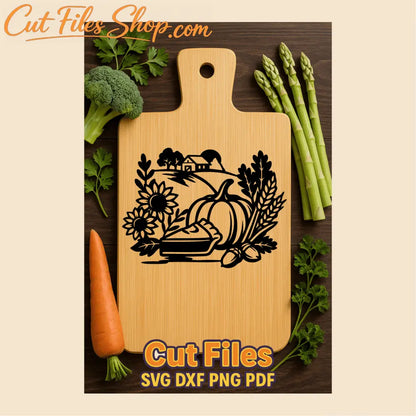 Fall harvest landscape laser engraving design