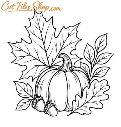 Pumpkin with fall leaves SVG design