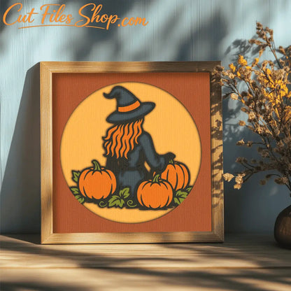 Fall witch and pumpkins layered cutting file for Cricut and Glowforge