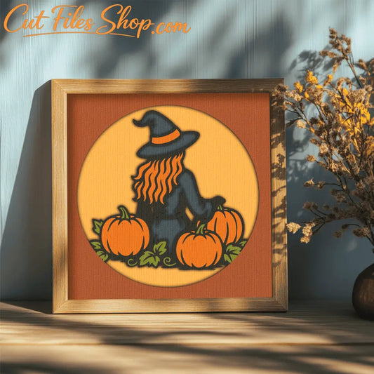 Fall witch and pumpkins layered cutting file for Cricut and Glowforge