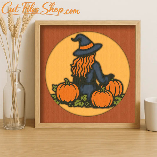 Pumpkin witch 3D shadow box layered SVG DXF PDF EPS paper cut design