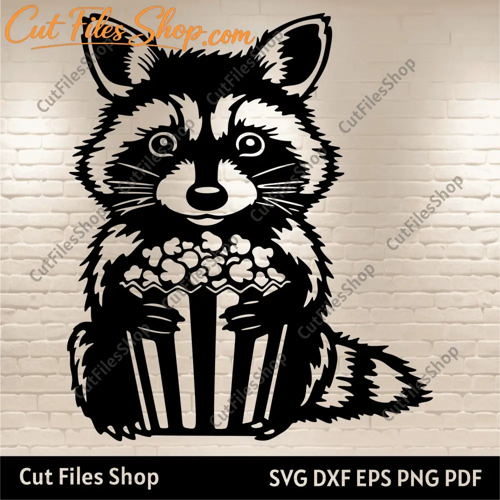 Raccoon with popcorn Svg for Cricut, Dxf for CNC Laser Cutting, Silhouette Cut files, T-shirt Designs
