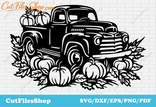 Retro fall scene dxf for laser cut, retro pickup truck svg for cricut, png for t shirt design, fall pumpkins svg, retro truck dxf, retro pickup svg, wintage fall svg, retro truck with pimpkins svg, funny fall svg
