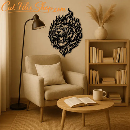 Roaring tribal tiger black and white SVG