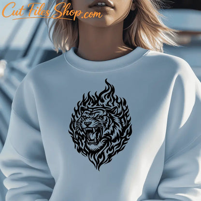 Roaring tribal tiger black and white SVG for T-shirt design