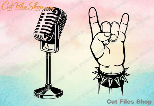 Rock svg, retro microphone, laser cut dxf, cnc files dxf, svg for cricut - Cut files shop