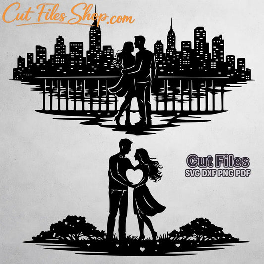 Romantic couple silhouette SVG for laser cutting