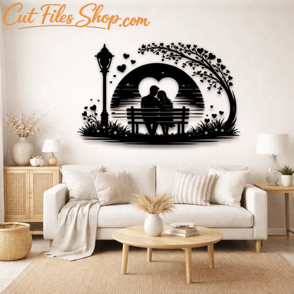 Couple sitting on bench love scene SVG DXF for xTool, Silhouette and laser projects