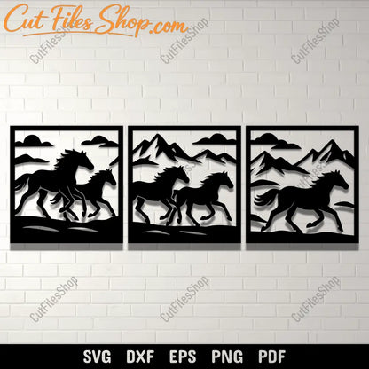 Running horses panel SVG DXF for CNC and laser cutting