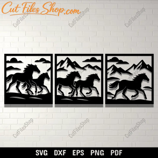 Running horses panel SVG DXF for CNC and laser cutting