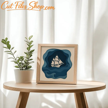 Ocean themed 3D shadow box template for home wall décor