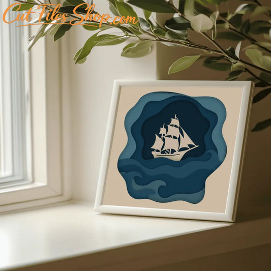 Ocean waves layered shadow box cutting file for Cricut and Glowforge