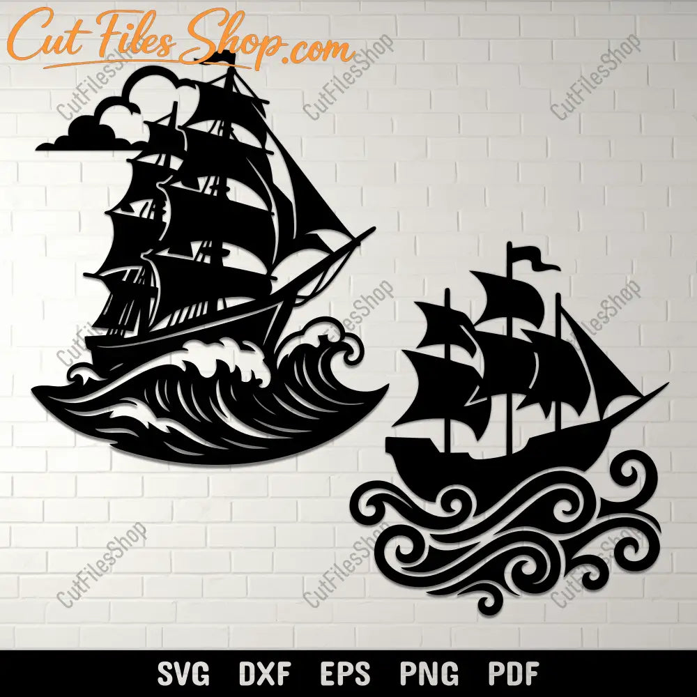 Sailing ship SVG silhouette for CNC plasma cutting