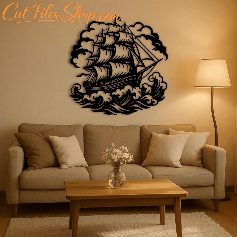 Pirate ship silhouette wall art design