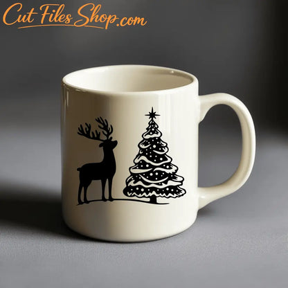 Santa and Reindeer Cut Files, SVG for Cricut & Silhouette, Christmas Tree DXF for CNC, DIY Christmas Decor, Christmas Mug Design