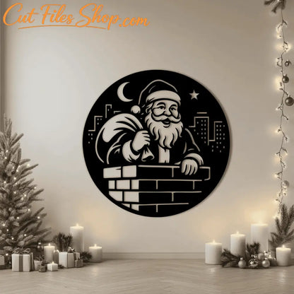 Santa on rooftop SVG template for Glowforge and DIY crafts