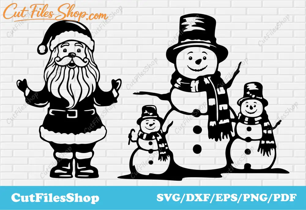 Santa Claus Svg, Snowman Svg cutting files for Cricut, Christmas Svg files for stickers, Sublimation Christmas, santa claus dxf, santa claus clipart, snowman sublimation, christmas t-shirt design, snowman for cricut, christmas cards svg, Silhouette santa claus, snowman silhouette, snowflake svg, kids christmas svg, Snowman Family Svg