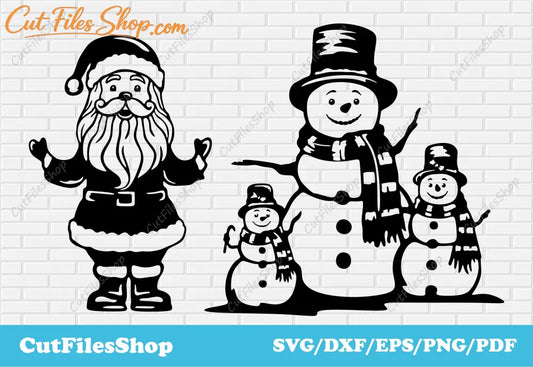 Santa Claus Svg, Snowman Svg cutting files for Cricut, Christmas Svg files for stickers, Sublimation Christmas, santa claus dxf, santa claus clipart, snowman sublimation, christmas t-shirt design, snowman for cricut, christmas cards svg, Silhouette santa claus, snowman silhouette, snowflake svg, kids christmas svg, Snowman Family Svg