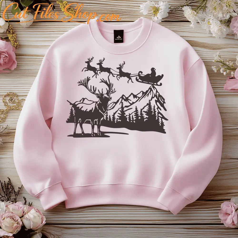 Christmas santa's sleigh and Reindeer T-shirt Svg design - Cut Files shop