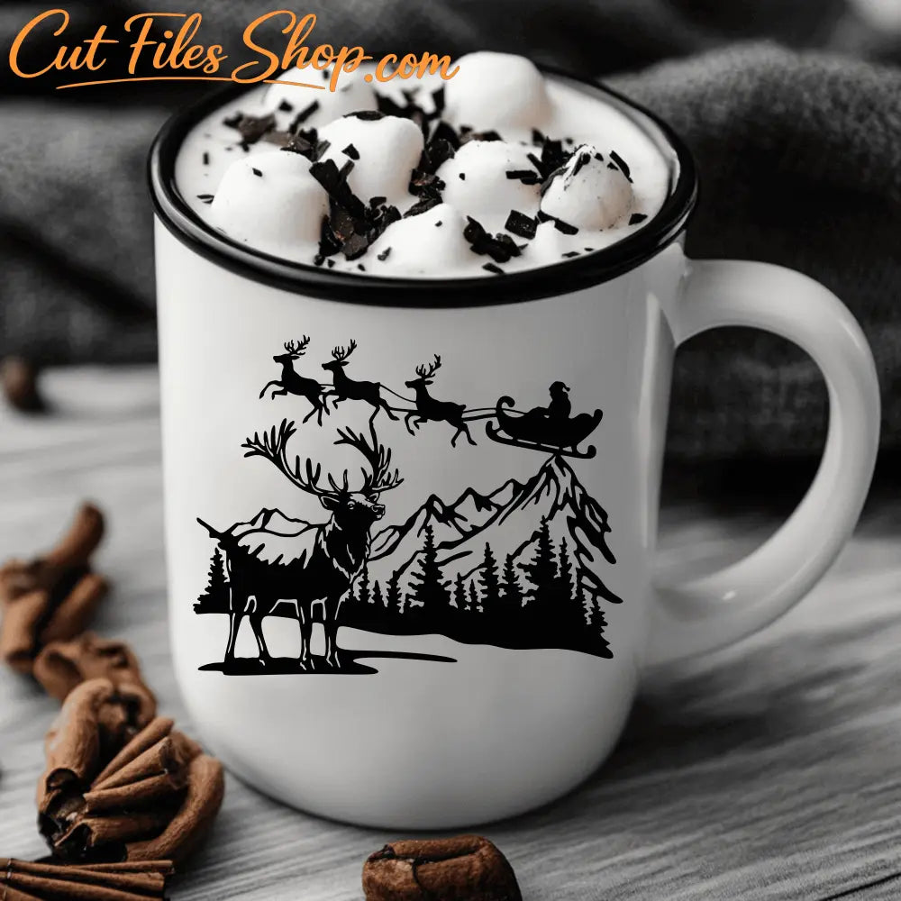 Free Christmas SVG: Santa's Sleigh and Reindeer. Perfect for Cricut, Silhouette, CNC, Sublimation, and DTF.