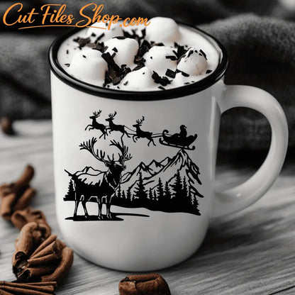 Free Christmas SVG: Santa's Sleigh and Reindeer. Perfect for Cricut, Silhouette, CNC, Sublimation, and DTF.