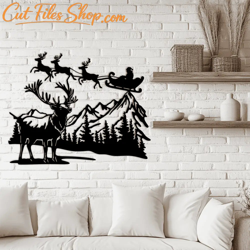 Free Christmas SVG Cut Files: Santa's Sleigh and Reindeer. Downloadable for Cricut, Silhouette, CNC, Sublimation, and DTF Printing.