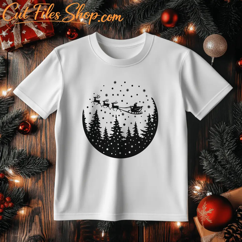 Christmas Night DXF, Santa Sleigh and Reindeer SVG, Cutting Files for Cricut & Silhouette, DIY Holiday Decoration, Christmas Gift DIY