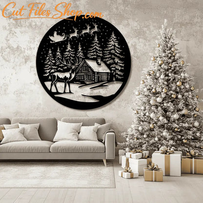Christmas Workshop SVG, Santa & Reindeer Vector Design, Dxf Files for CNC, Cricut Cutting Files, DIY Gift Design, Wall Christmas Decot