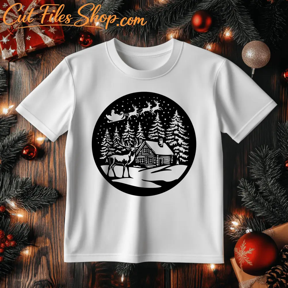 Santa's Christmas Workshop Svg, Reindeer and Scene Vector, CNC Laser Dxf, Sublimation Art for Holiday Gifts, T-shirt design