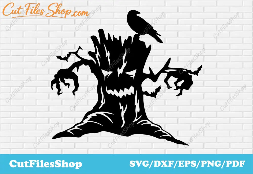 Scary tree svg dxf, svg for cricut, Halloween decor making, Digital Download svg, Fall decor dxf, halloween stickers svg, halloween card making, scary halloween svg dxf, happy halloween svg, bat svg, crow svg dxf
