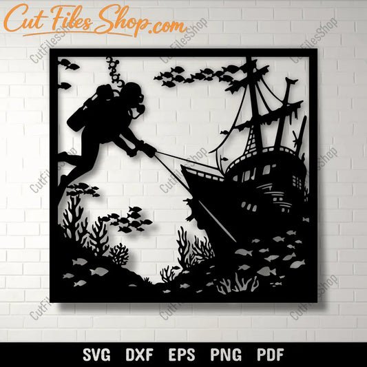 Scuba Diver SVG DXF EPS PNG for laser cutting, CNC and plasma