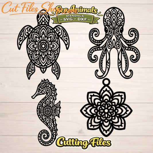 sea animals mandala svg laser cut files