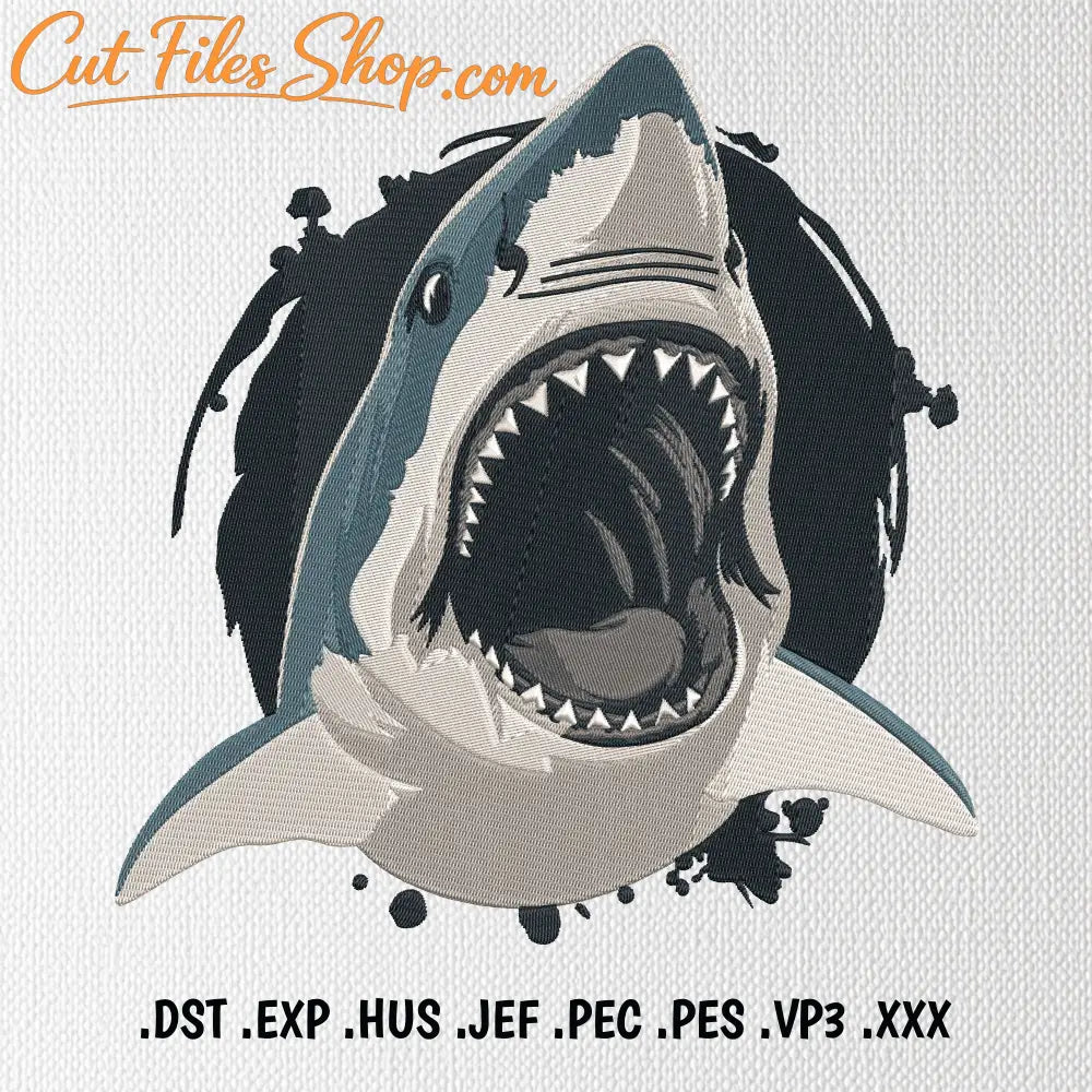 Shark embroidery design with clean machine stitches