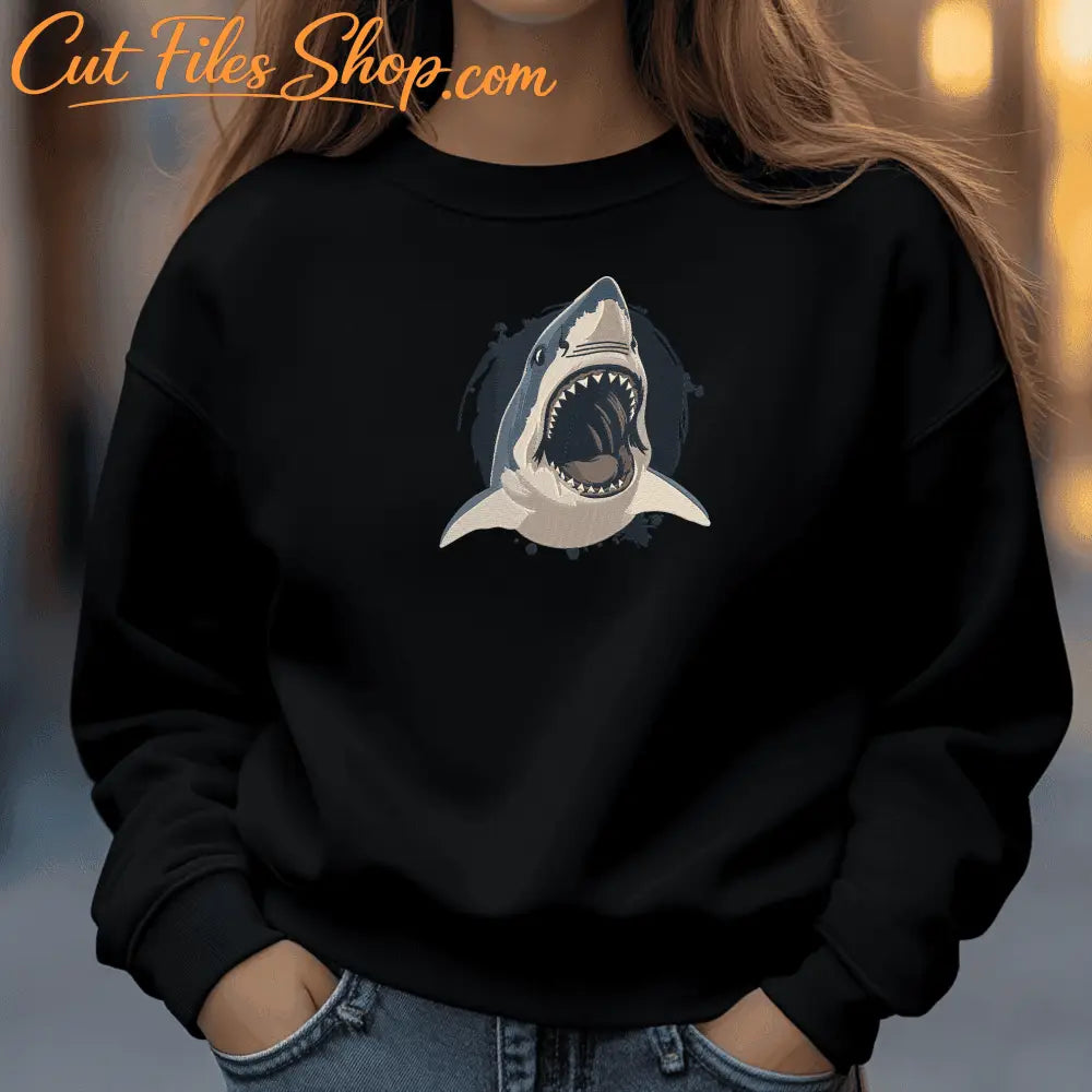 Bold shark design for embroidery machines