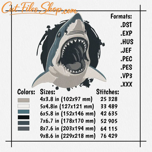 Ocean-themed shark embroidery for kids’ clothes