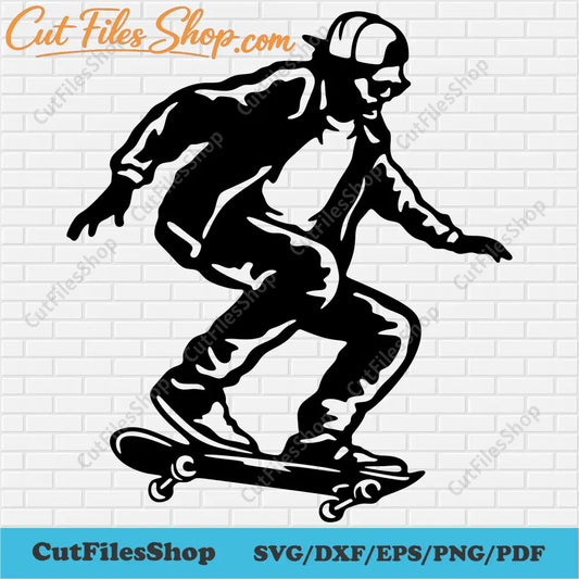 Skateboarder Dxf for Laser cut, Skateboarder Svg for Cricut, Skateboard Silhouette cut files, T-shirt design, Stickers Svg, skateboard cnc design, wall art dxf, svg for plywood, cutting files cnc, dxf for metal cut