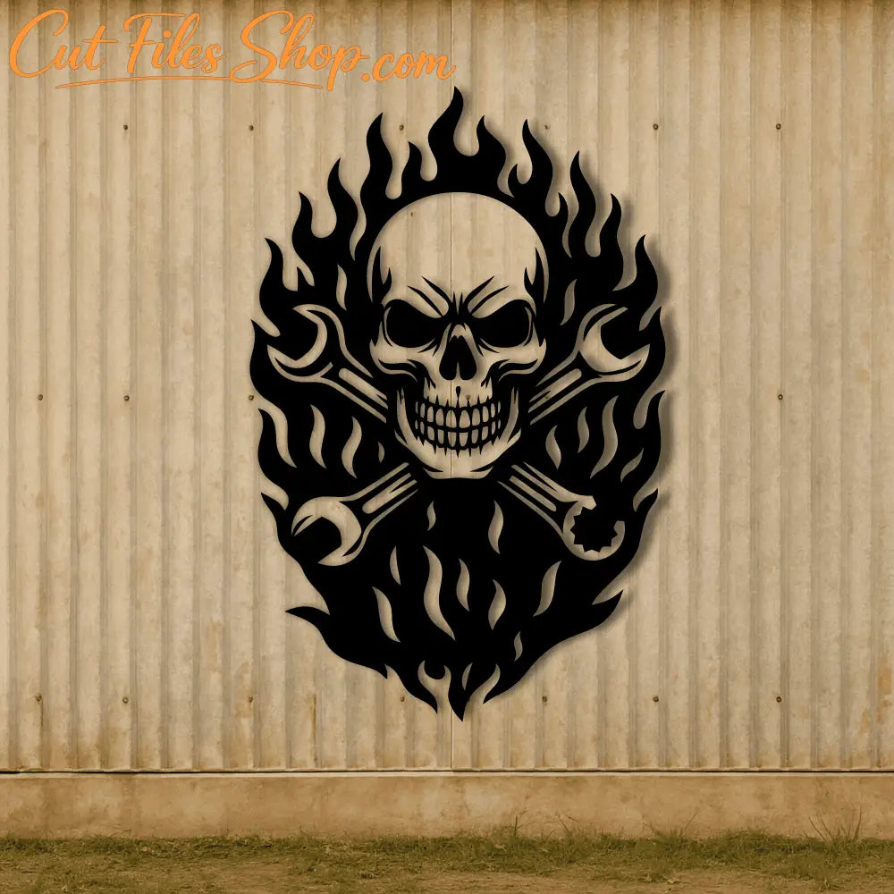 Fire skull mechanic SVG PNG for garage wall art